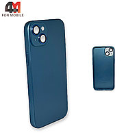 Чехол Iphone 14 пластиковый, стеклянный, темно-синего цвета