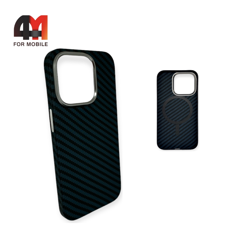Чехол Iphone 14 кевлар + MagSafe, синего цвета - фото 1 - id-p226619087