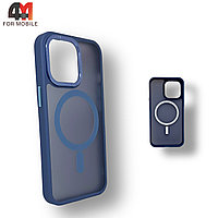 Чехол Iphone 15 Pro Max пластиковый с усиленной рамкой + MagSafe, синего цвета, Protective Case