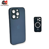 Чехол Iphone 15 Pro Max пластиковый, Glass Case + MagSafe, черно-синего цвета
