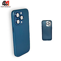 Чехол Iphone 14 Pro пластиковый, стеклянный, темно-синего цвета