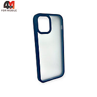 Чехол Iphone 14 Pro пластиковый с усиленной рамкой, матовый, синего цвета, ipaky