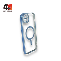 Чехол Iphone 14 Plus силиконовый, плотный + MagSafe, голубого цвета, J-Case