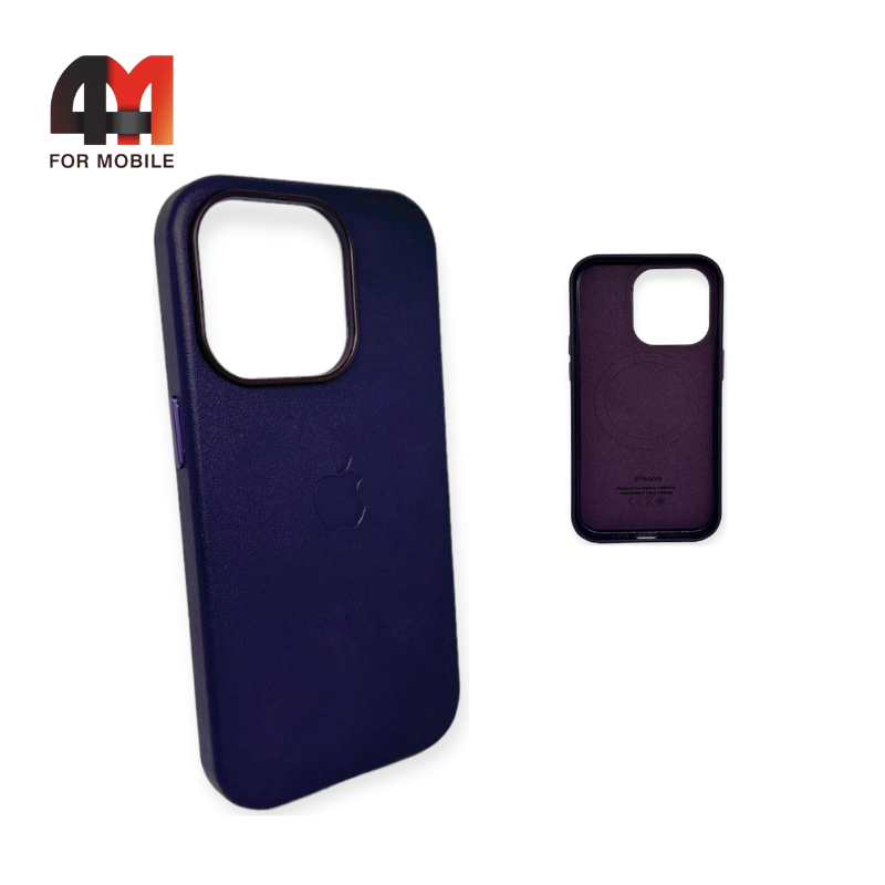 Чехол Iphone 14 Pro Max пластиковый, Leather Case + MagSafe, Deep violet - фото 1 - id-p226618616