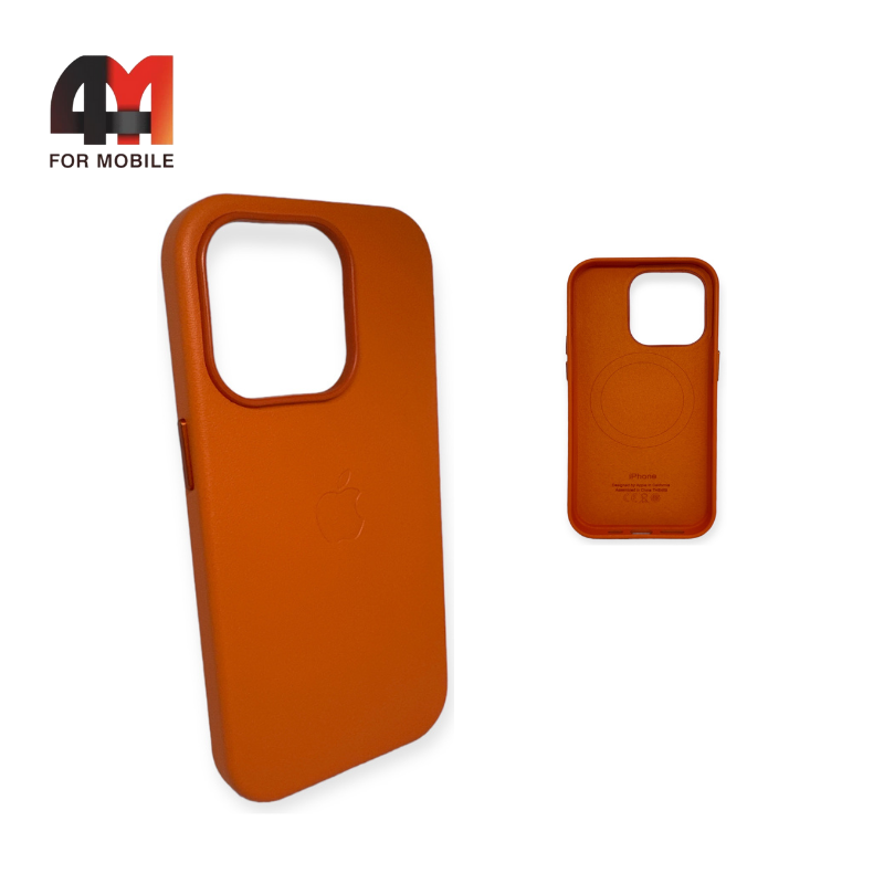 Чехол Iphone 14 Pro Max пластиковый, Leather Case + MagSafe, Orange - фото 1 - id-p226618392