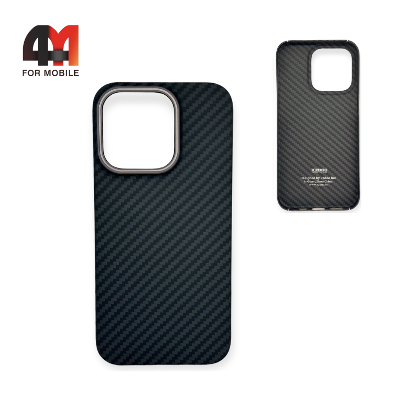 Чехол Iphone 14 Pro Max пластик, кевлар, черного цвета, K-DOO - фото 1 - id-p226619550