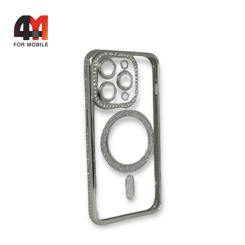 Чехол Iphone 14 Pro Max силиконовый с MagSafe, серебристого цвета, Creative Case - фото 1 - id-p226617354