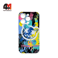 Чехол Iphone 14 Pro Max силиконовый с рисунком, 019 желто-синий, luxo