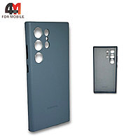 Чехол для Samsung S24 Ultra пластиковый, Leather Case, серо-голубого цвета