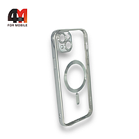 Чехол Iphone 13 Mini силиконовый, плотный + MagSafe, серебристого цвета, J-Case