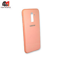 Чехол для Samsung A6 Plus 2018/J8 2018 пластиковый, глянцевый с логотипом, розового цвета