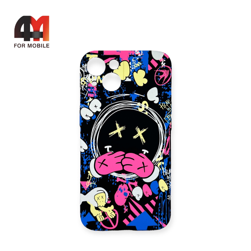 Чехол Iphone 13 силиконовый с рисунком, 021 черно-розовый, luxo - фото 1 - id-p226618737