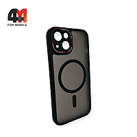 Чехол Iphone 15 пластиковый с рамкой + MagSafe, черно-красного цвета, Hicool