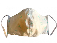 Маска - повязка на лицо многоразовая (100% хлопок) (белая в зел. звезд. ) (1шт) №10
