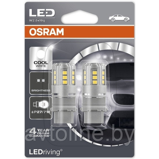 Лампа светодиодная P27/7W OSRAM LEDriving 12V 2,5W 6000K (комплект 2шт) 3547CW-02B