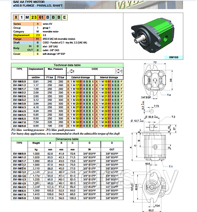 Реверсивный гидромотор Vivoi X1M2361BBBE вал Ø50.8, фото 2
