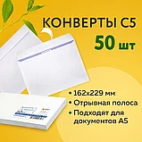 Конверты С5 (162х229 мм), отрывная лента, 80 г/м2, КОМПЛЕКТ 50 шт., внутренняя запечатка, фото 6