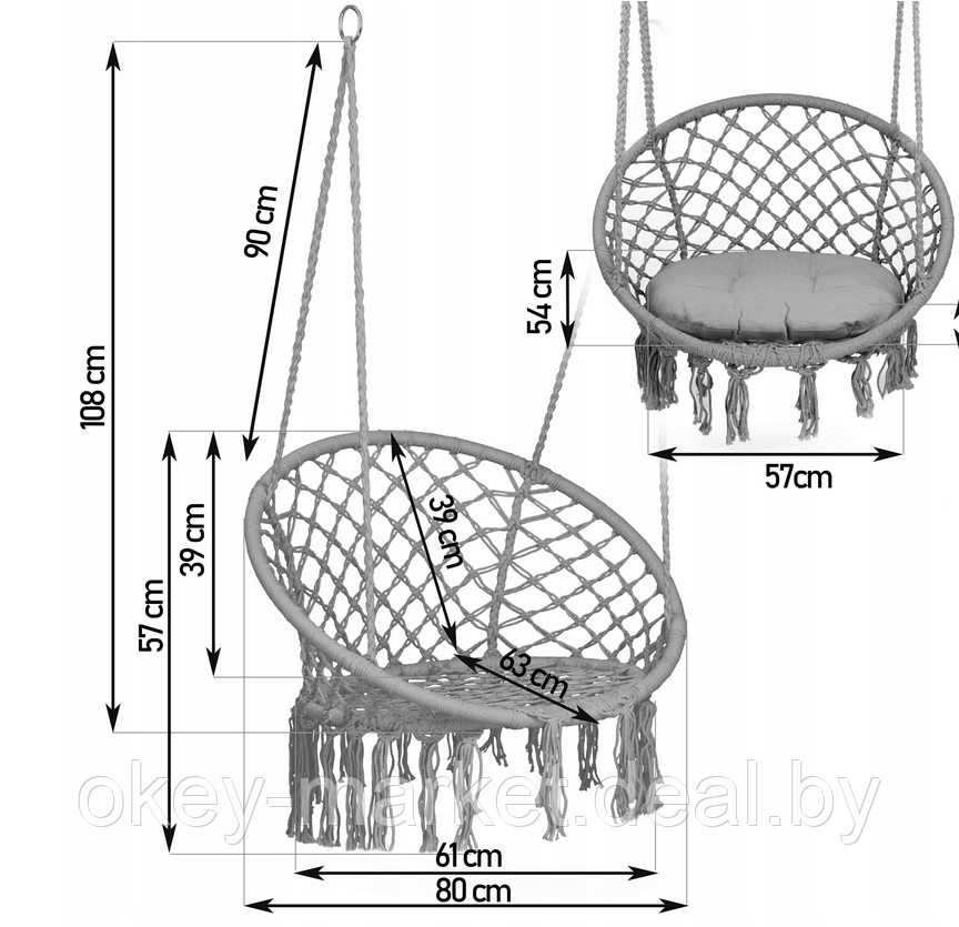 Кресло качели гамак подвесные Boho с подушкой 150 кг - фото 10 - id-p183068522
