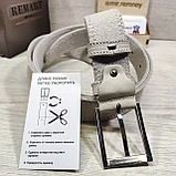 Кожаный ремень 3,5см Марун классика серо-белый, фото 6