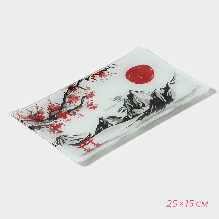 Набор для суши из стекла Доляна «Рассвет в горах», 3 предмета: соусники 8×2 см, 8×6 см, подставка 25×15×2 см - фото 4 - id-p226647932