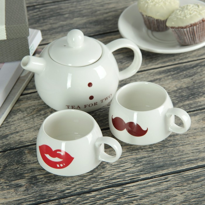Набор керамический чайный «Чай для двоих», 3 предмета: чайник 400 мл, 2 чашки 200 мл - фото 1 - id-p226647906