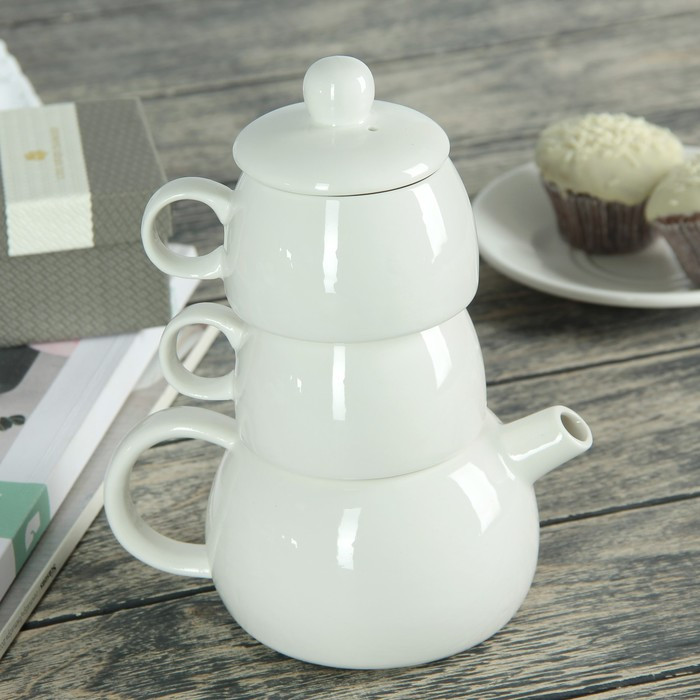 Набор керамический чайный «Чай для двоих», 3 предмета: чайник 400 мл, 2 чашки 200 мл - фото 3 - id-p226647906