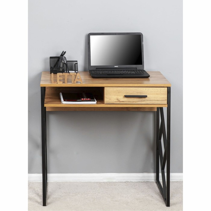 Стол письменный Frame New, 800×510×760 мм, с ящиком и полкой, дуб вотан / чёрный металл - фото 2 - id-p226648170