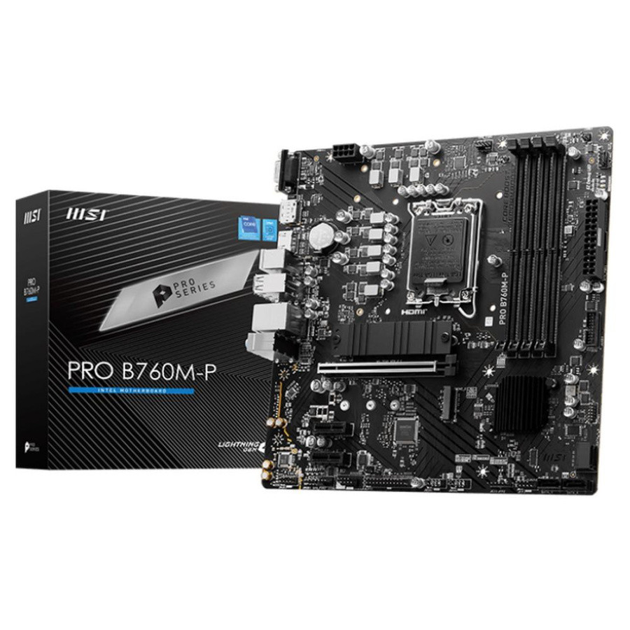 Мат. плата MSI PRO B760M-P Soc-1700 (B760) PCI-Ex16 2xPCI-Ex1 2xM.2 RAID 0/1/5/10 4xDDR5 6800MHz+ VGA+HDMI+DP - фото 1 - id-p215797955