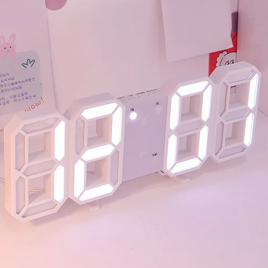Часы будильник электронные Цифры, белые, с термометром