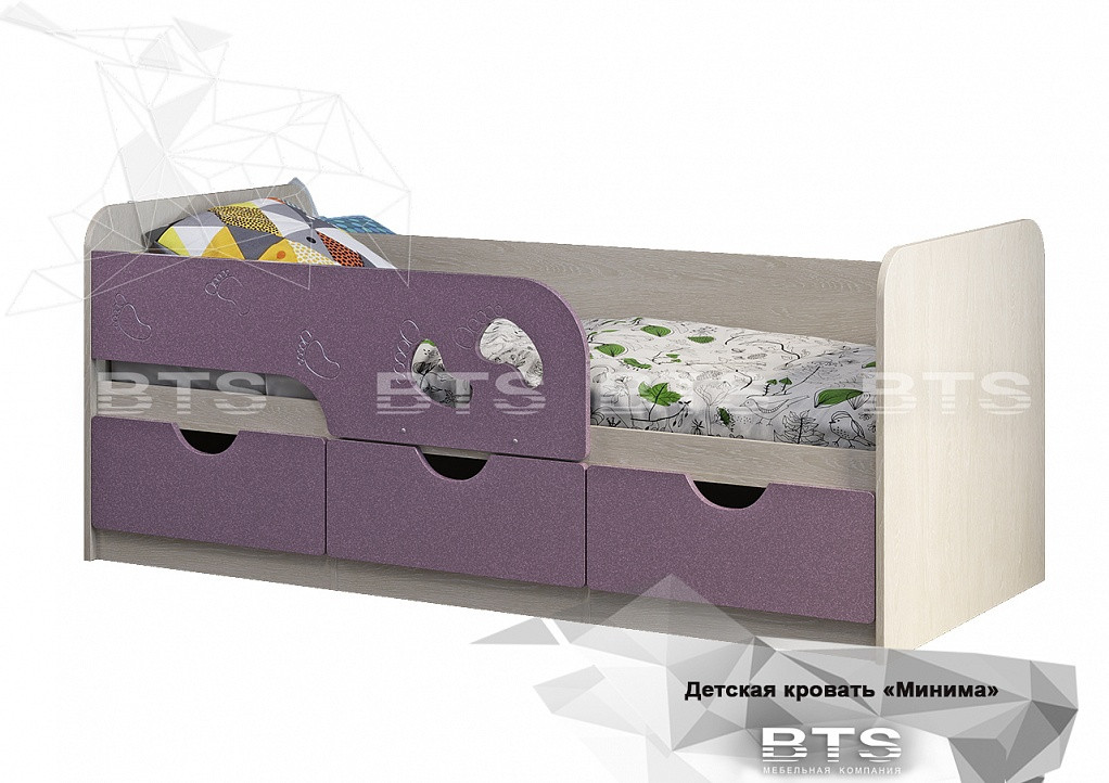 Кровать детская "Минима Лего 1,6" (пурпурный сад) - фото 1 - id-p226658559