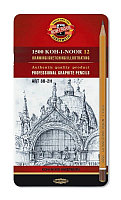 Набор проф. чернографитных карандашей `Art` 8B-2H Koh-I-Noor 1500 12 шт. в металлической коробке