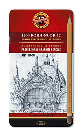 Набор проф. чернографитных карандашей `Art` 8B-2H Koh-I-Noor 1500 12 шт. в металлической коробке