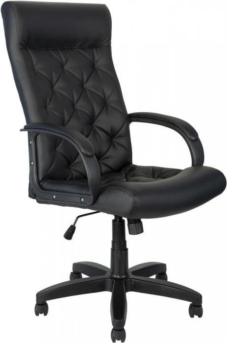 Директорское кожаное компьютерное офисное кресло ЯрКресло Кр82 ТГ ПЛАСТ ЭКО1 черное на колесиках - фото 1 - id-p226627232