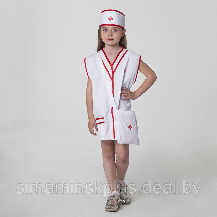 Карнавальный костюм «Медсестра», халат, сумка, повязка на голову, рост 110-122 см, 4-6 лет - фото 1 - id-p226666989