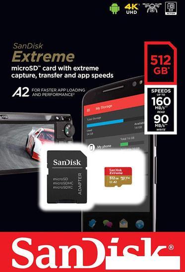 Карта памяти SanDisk Extreme SDSQXA1-512G-GN6MA 512GB (с адаптером) - фото 5 - id-p226451202