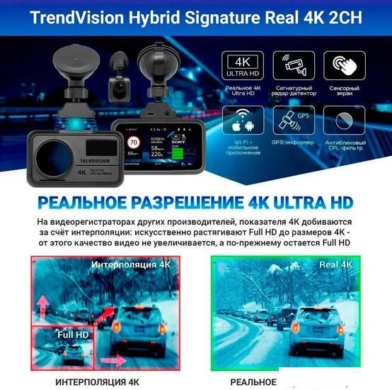 Видеорегистратор-радар детектор-GPS информатор (3в1) TrendVision Hybrid Signature Real 4K 2CH - фото 9 - id-p226517595