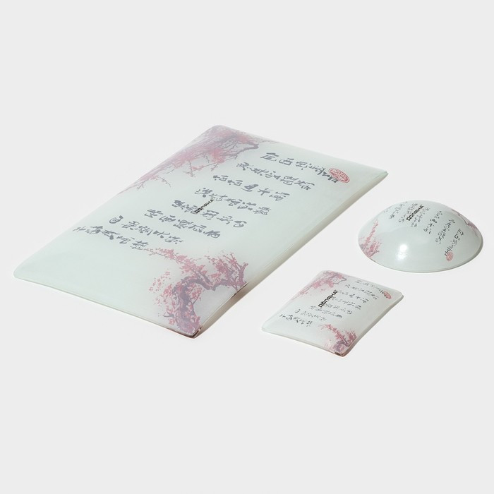 Набор для суши из стекла Доляна «Сакура», 3 предмета: соусники 8×2 см, 8×6 см, подставка 25×15×2 см - фото 7 - id-p226667838