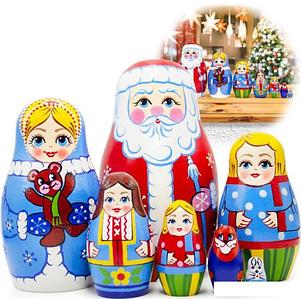 Развивающая игрушка Брестская Матрешка Рождественские Матрешки: Дед Мороз, Снегурочка и дети (набор