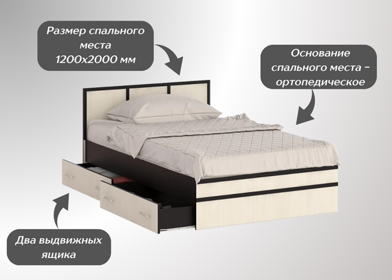 Кровать Сакура Баер 1,2м венге/сонома с ящиками - фото 4 - id-p226668690