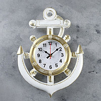Часы настенные, интерьерные: Море, "Якорь", бесшумные, d-39 см, бело-золотые