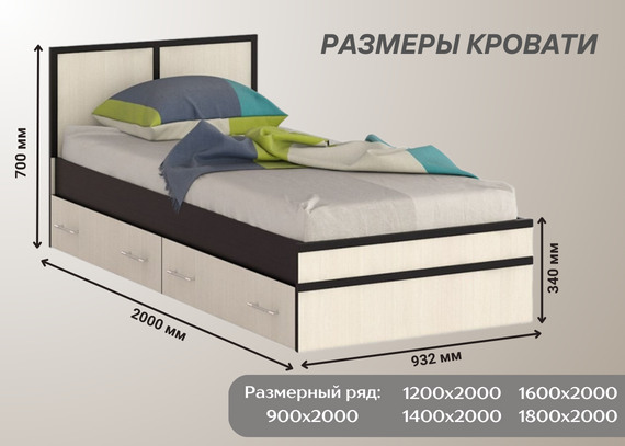Кровать Сакура Баер 0,9м венге/лоредо с ящиками - фото 2 - id-p226668739
