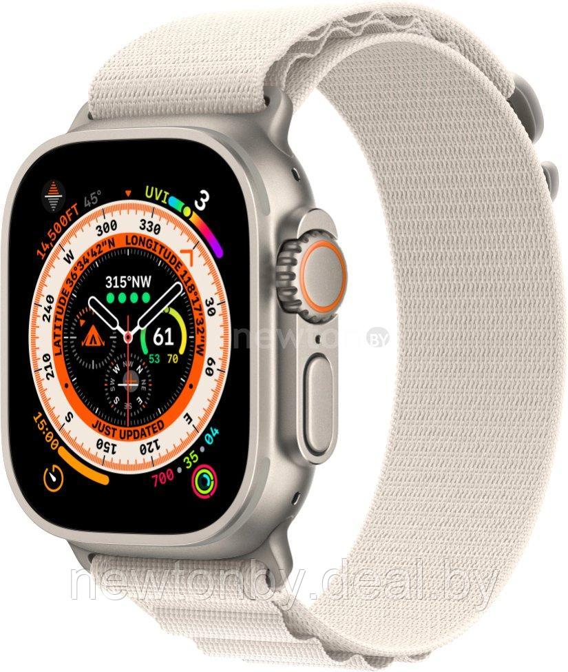 Умные часы Apple Watch Ultra LTE 49 мм (титановый корпус, титановый/звездный свет, текстильный ремешок размера - фото 1 - id-p226669629