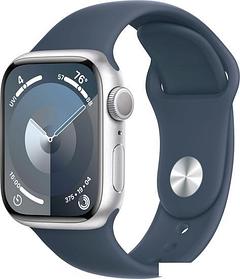 Умные часы Apple Watch Series 9 41 мм (алюминиевый корпус, серебристый/грозовой синий, спортивный силиконовый