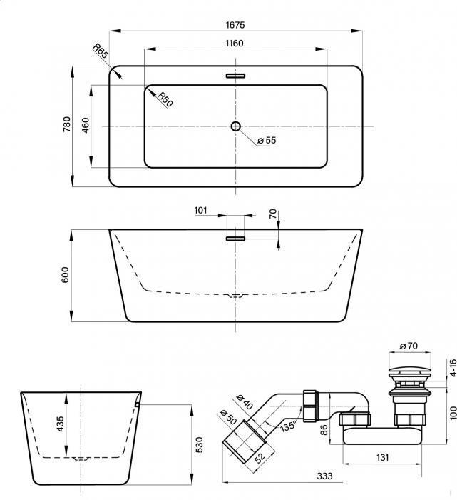 Отдельностоящая акриловая ванна Wellsee DeSire 231502003, 167,5*78 см, цвет белый глянец. Набор 4 в 1: ванна - фото 2 - id-p225463899