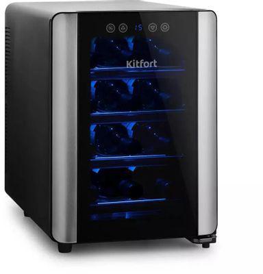 Винный шкаф однокамерный KitFort КТ-2402 вместимость: 12 бутылок, черный/серебристый