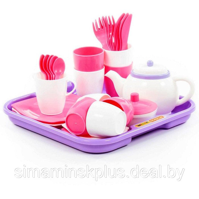 Набор детской посуды «Алиса», с подносом на 4 персоны, 35 элементов - фото 2 - id-p226672112