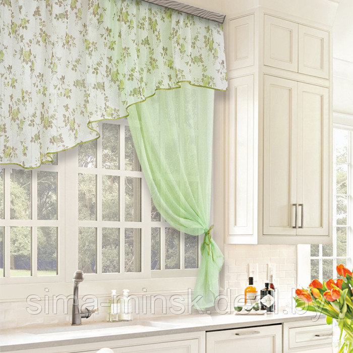 Комплект штор для кухни Witerra Византия 280х160см, св.зеленый, правая, пэ100% - фото 1 - id-p226673357