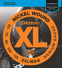 D`Addario EXL160-5 XL NICKEL WOUND Струны для 5-струнной бас-гитары 5-string Long Medium 50-135