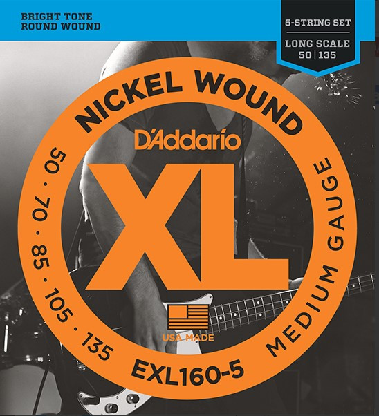 D`Addario EXL160-5 XL NICKEL WOUND Струны для 5-струнной бас-гитары 5-string Long Medium 50-135 - фото 1 - id-p226677151