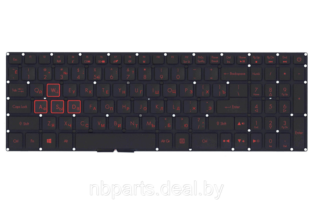 Клавиатура для ноутбука ACER Nitro 5 AN515-51 AN515-42, чёрная, с подсветкой, RU - фото 1 - id-p114707293